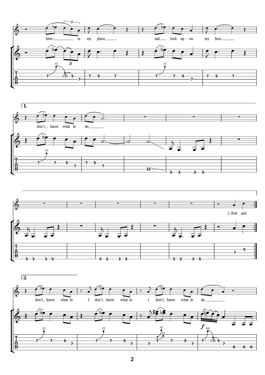 Red And Blue Red And Blue Guitar Tablature scores gallery preview page 2