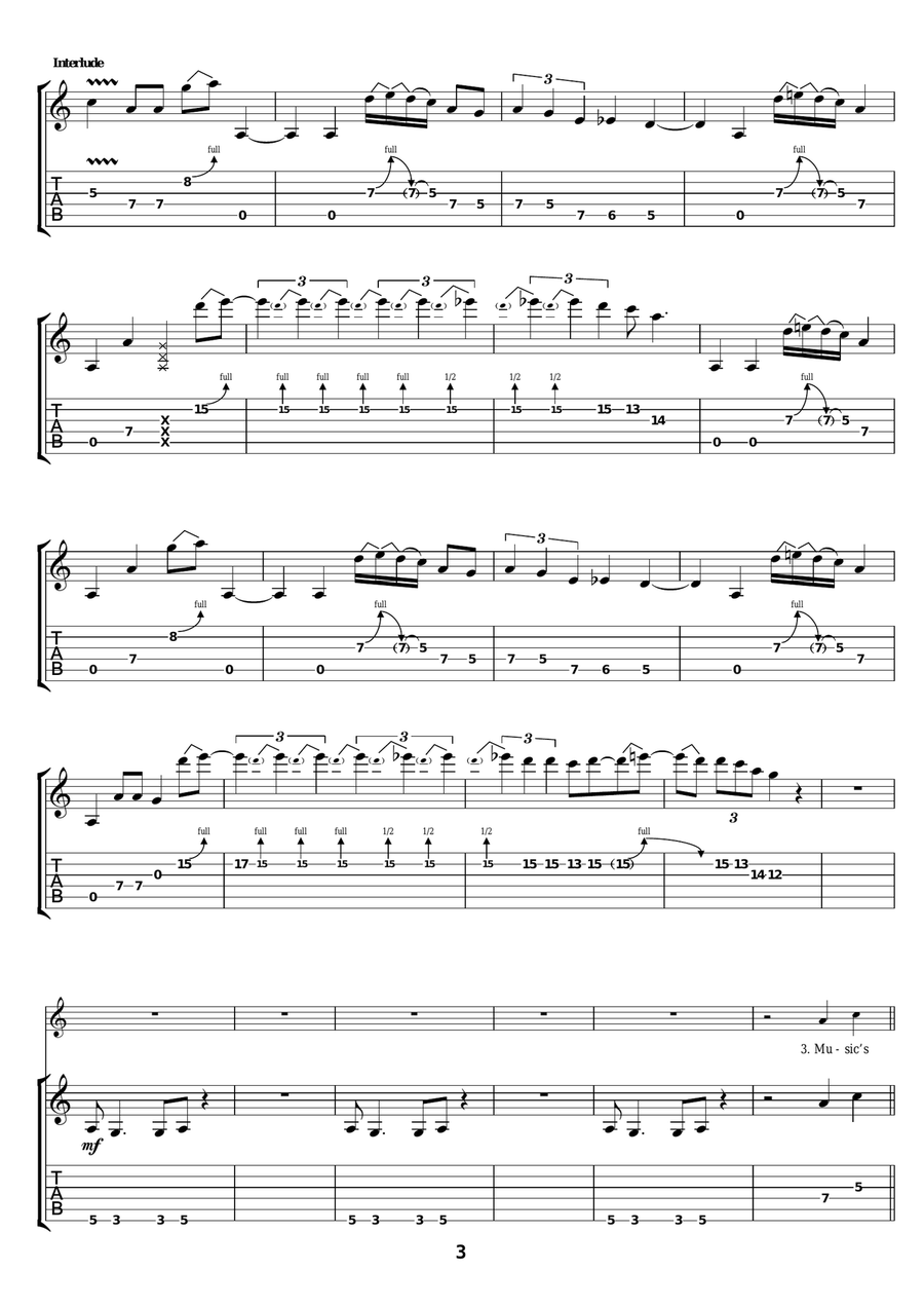 Red And Blue Red And Blue Guitar Tablature scores gallery preview page 3