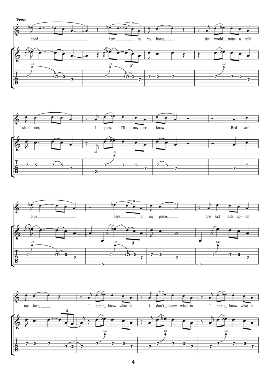 Red And Blue Red And Blue Guitar Tablature scores gallery preview page 4