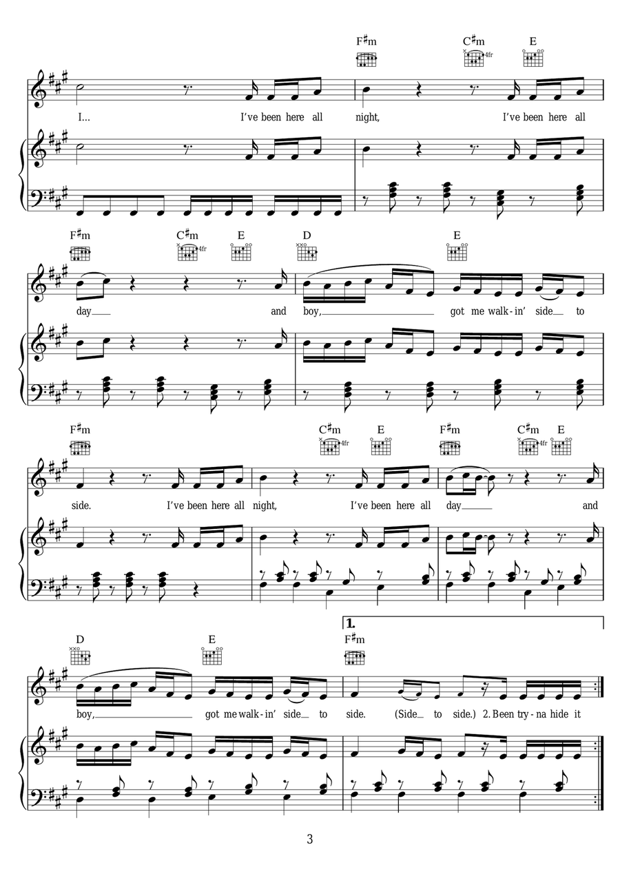Side To Side (featuring Nicki Minaj) Piano, Vocal scores gallery preview page 3