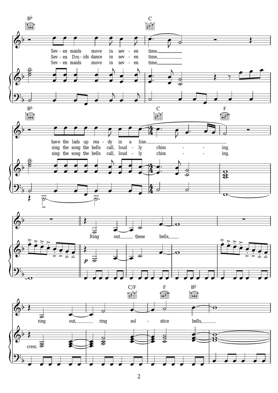Ring Out, Solstice Bells Ring Out, Solstice Bells Piano, Vocal scores gallery preview page 2