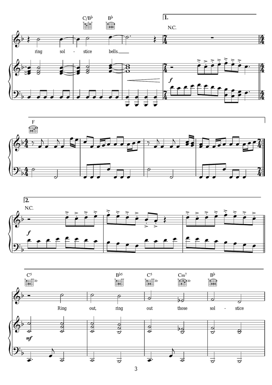 Ring Out, Solstice Bells Ring Out, Solstice Bells Piano, Vocal scores gallery preview page 3