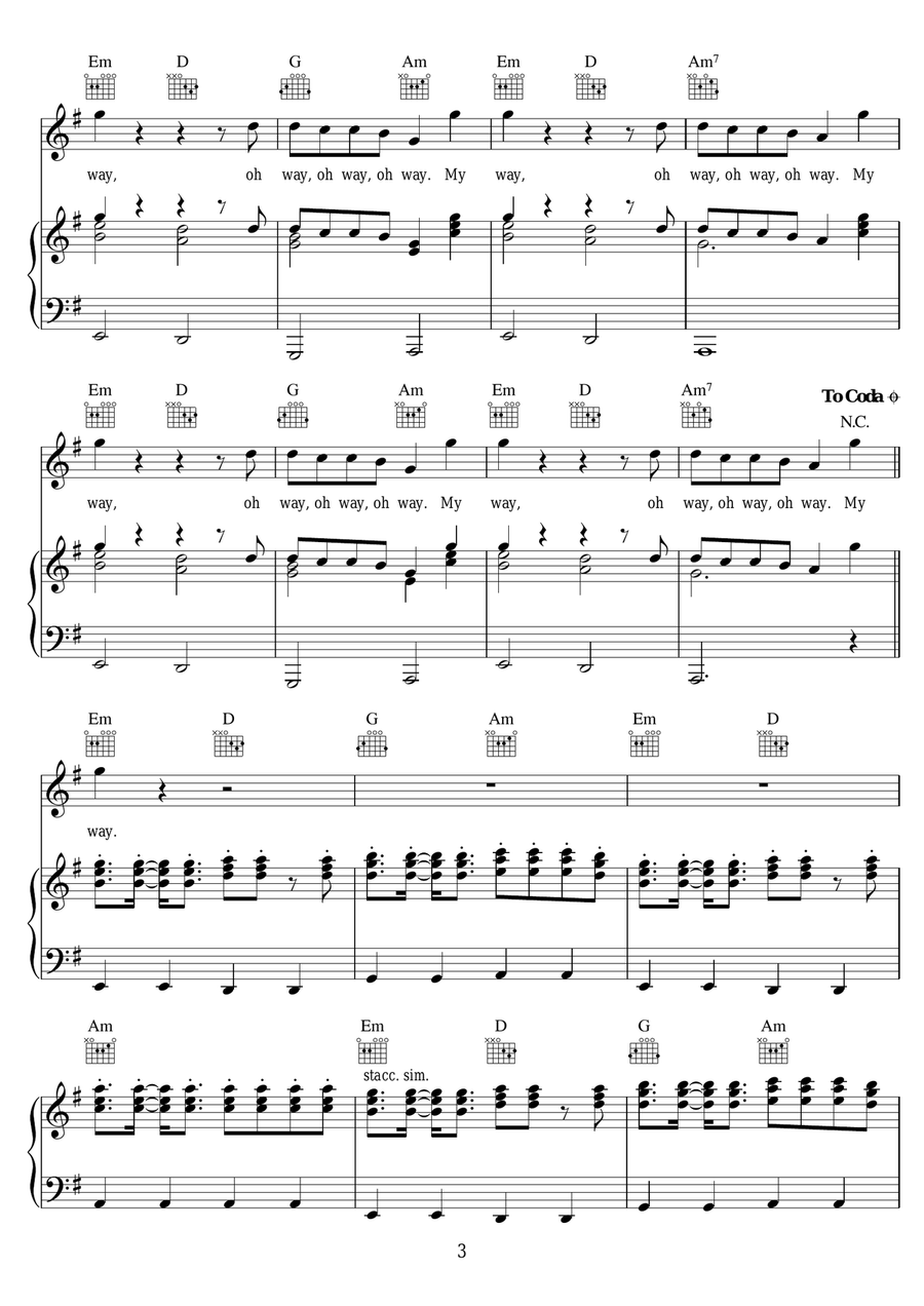My Way My Way Piano, Vocal scores gallery preview page 3