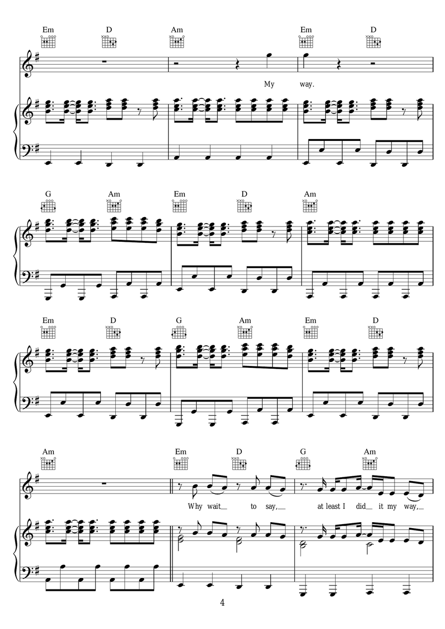 My Way My Way Piano, Vocal scores gallery preview page 4
