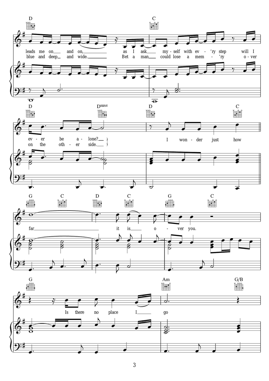 I Wonder How Far It Is Over You Piano, Vocal scores gallery preview page 3