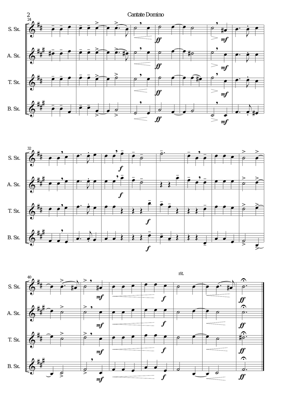 Cantate Domino by Pitoni for saxophone quartet Saxophone Quartet scores gallery preview page 2