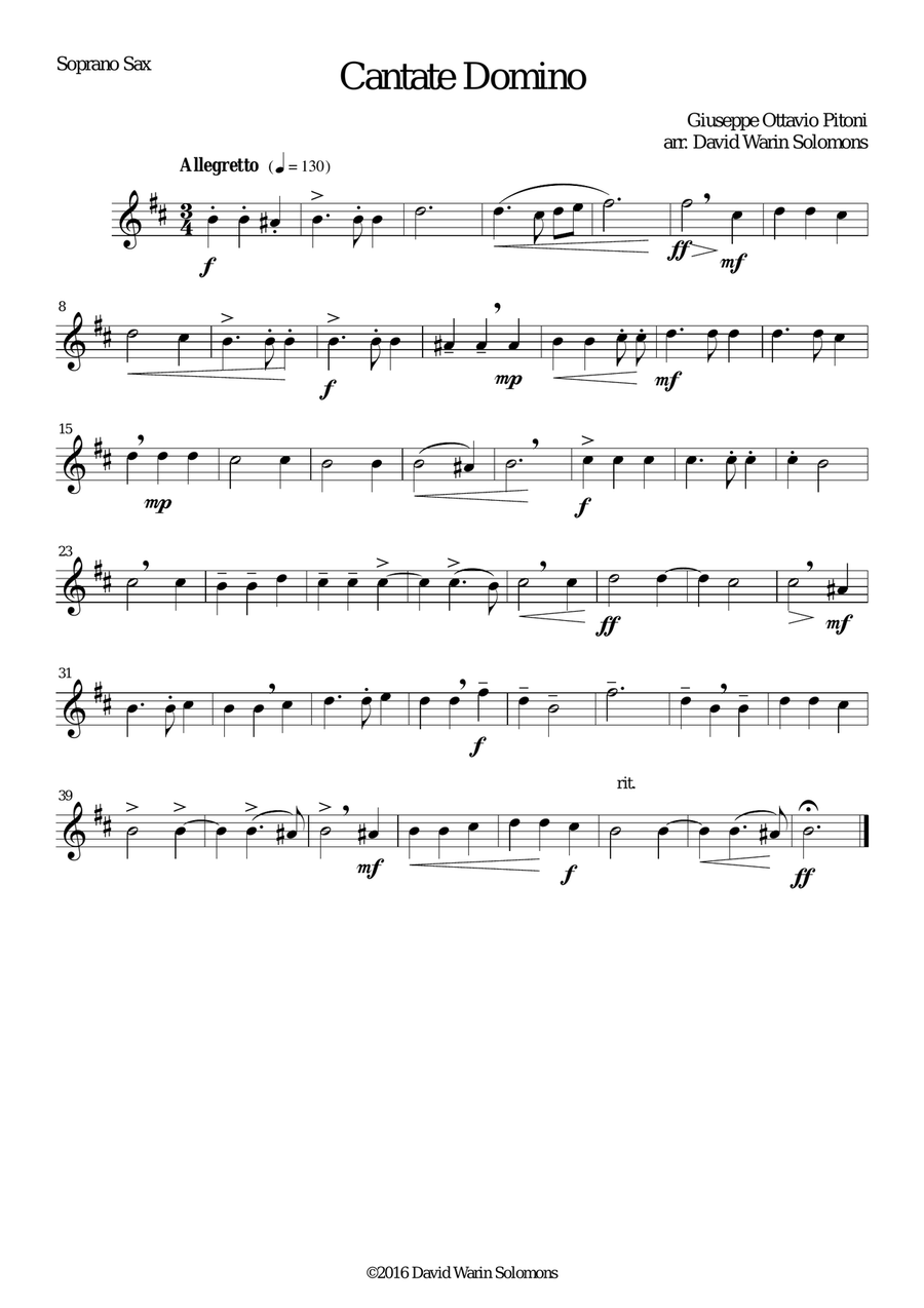 Cantate Domino by Pitoni for saxophone quartet Saxophone Quartet scores gallery preview page 3