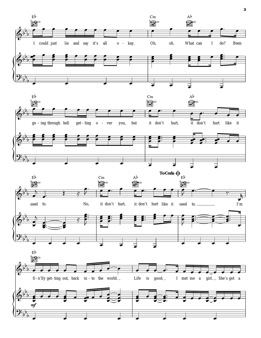 It Don't Hurt Like It Used To Piano, Vocal, Guitar scores gallery preview page 3