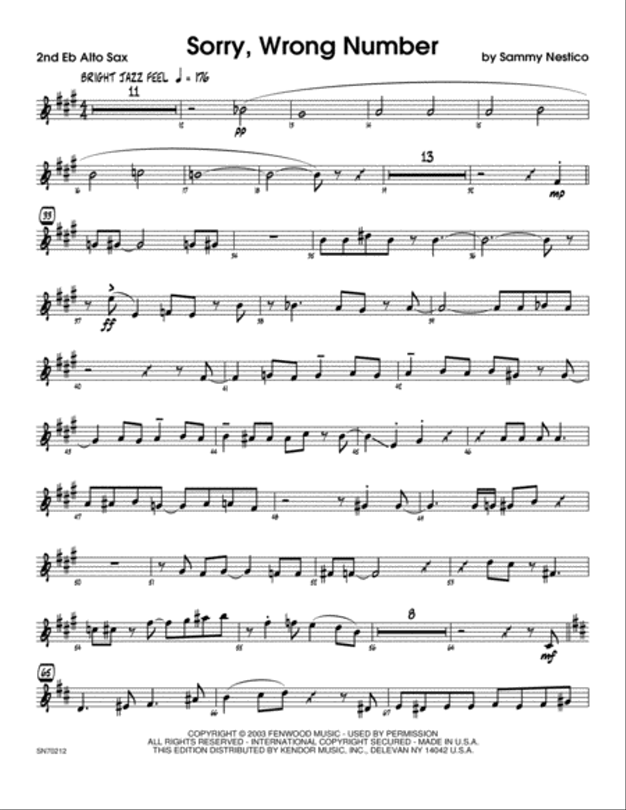 Sorry, Wrong Number - 2nd Eb Alto Saxophone Alto Saxophone scores gallery preview page 1