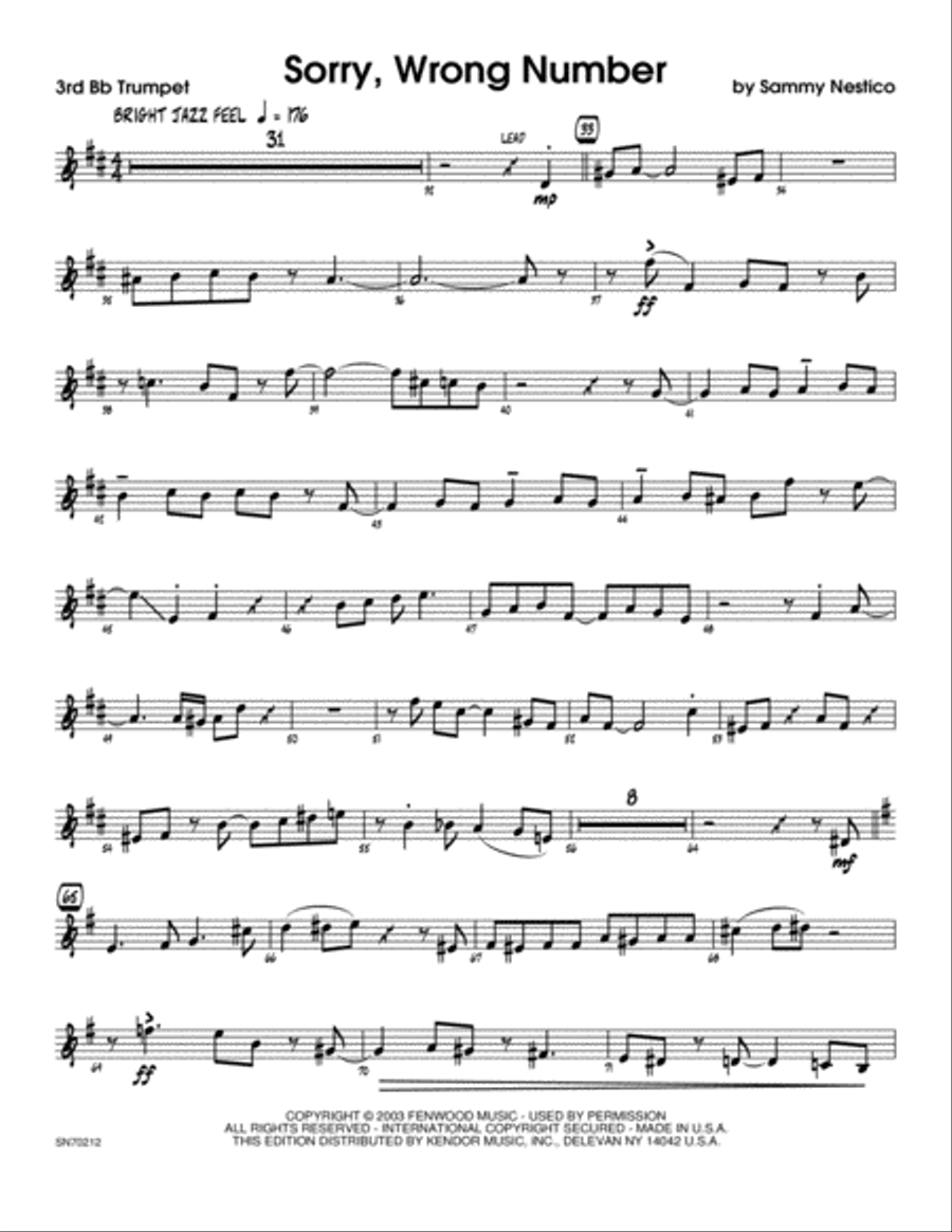 Sorry, Wrong Number - 3rd Bb Trumpet B-Flat Trumpet scores gallery preview page 1