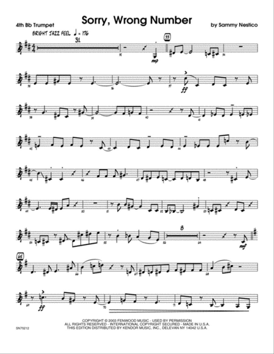 Sorry, Wrong Number - 4th Bb Trumpet B-Flat Trumpet scores gallery preview page 1