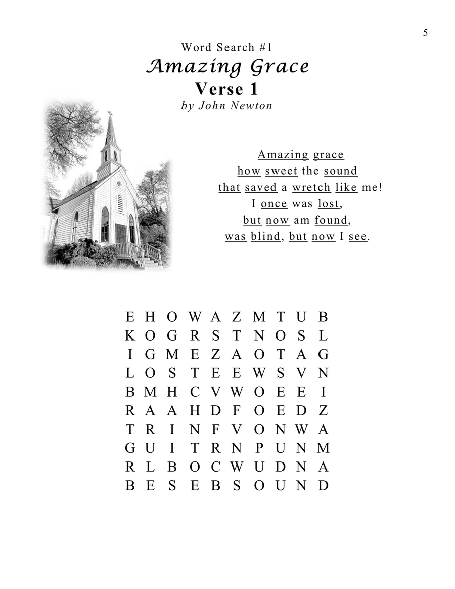 Amazing Grace (25 Hymn Word Search Puzzles) Hymn Anthems scores gallery preview page 5
