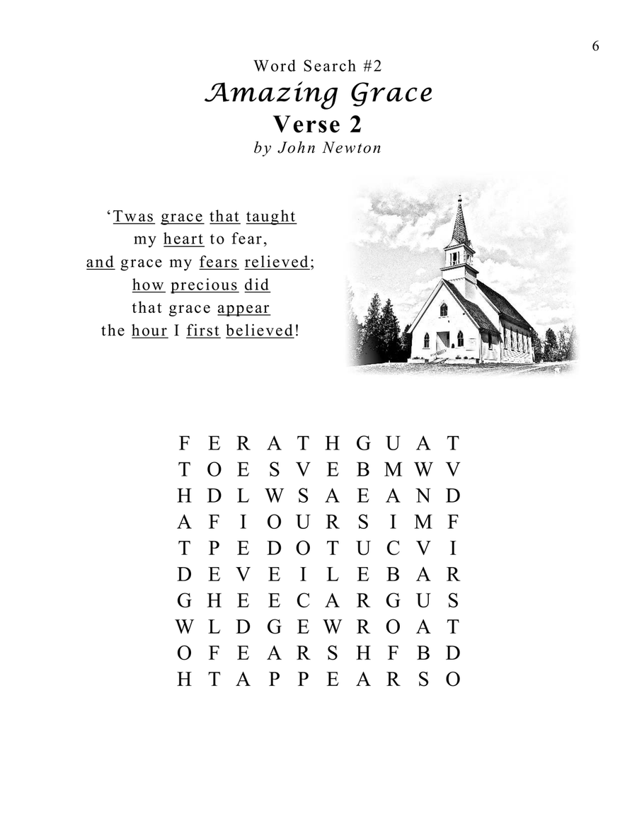 Amazing Grace (25 Hymn Word Search Puzzles) Hymn Anthems scores gallery preview page 6