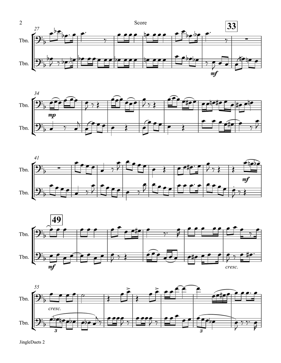 Jingle Bells- duet trombone and trombone Trombone Duet scores gallery preview page 2