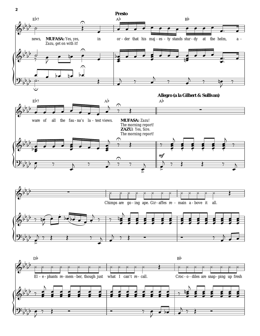 The Morning Report (from The Lion King: Broadway Musical) Piano, Vocal, Guitar scores gallery preview page 2
