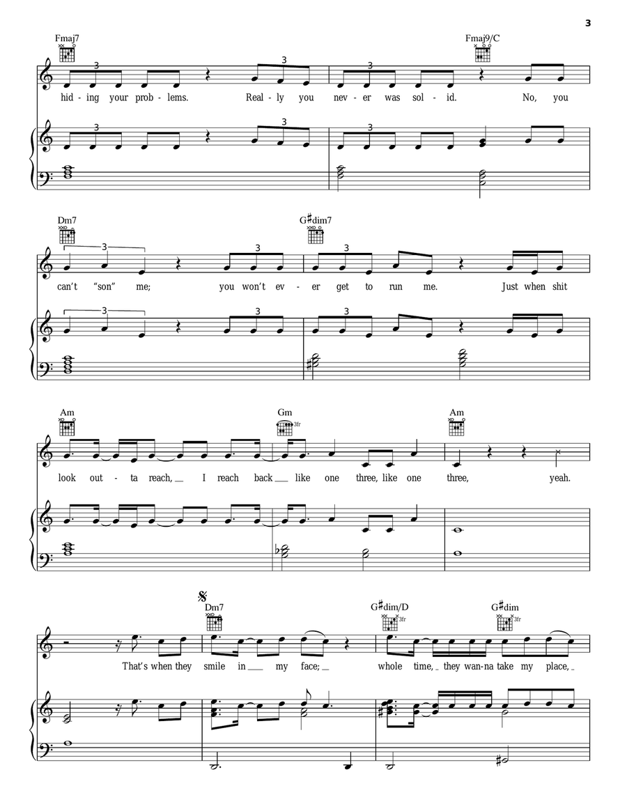 Fake Love Fake Love Piano, Vocal, Guitar scores gallery preview page 3