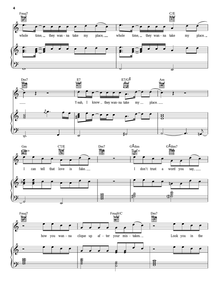 Fake Love Fake Love Piano, Vocal, Guitar scores gallery preview page 4