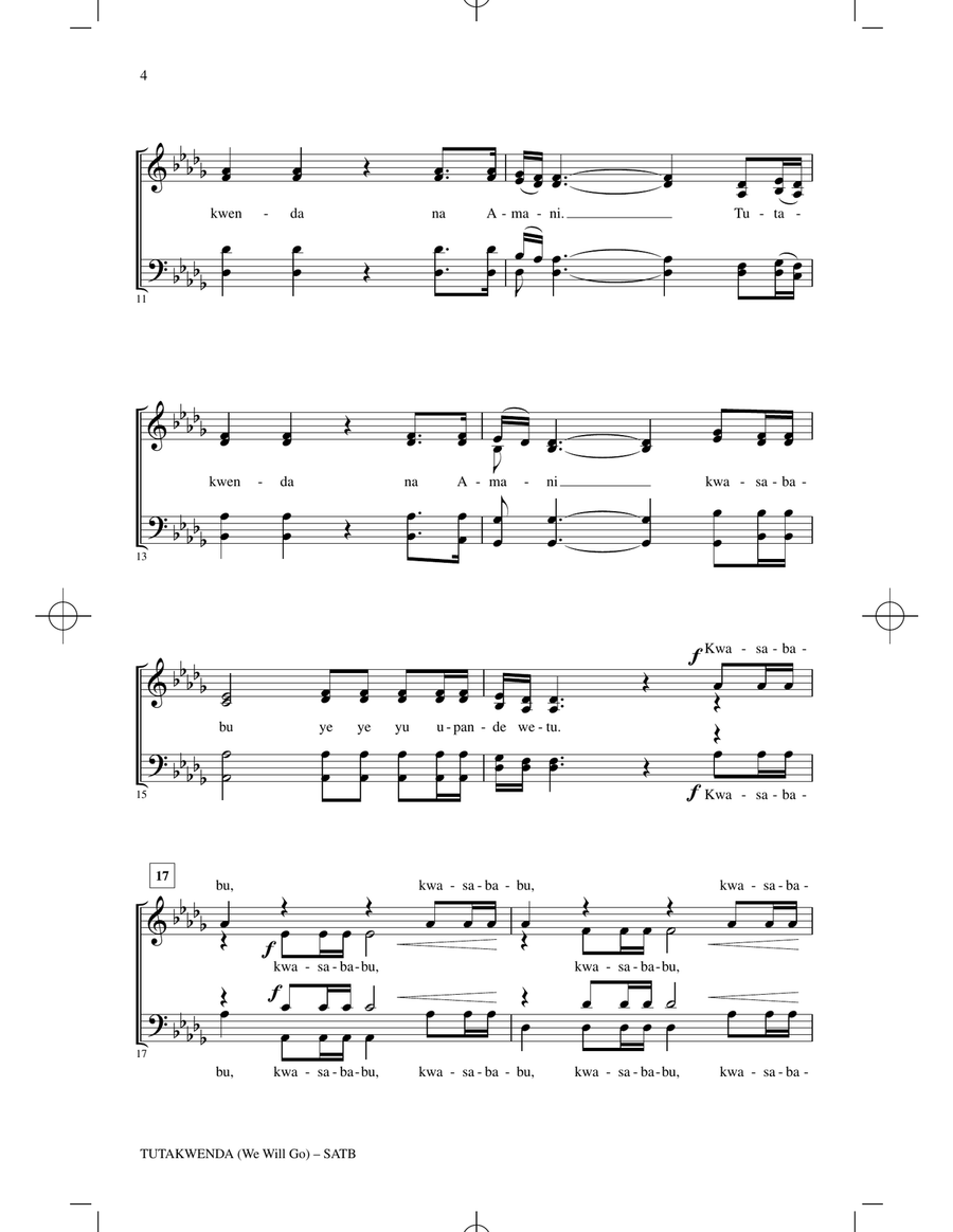 Tutakwenda (We Will Go) Tutakwenda (We Will Go) 4-Part scores gallery preview page 2