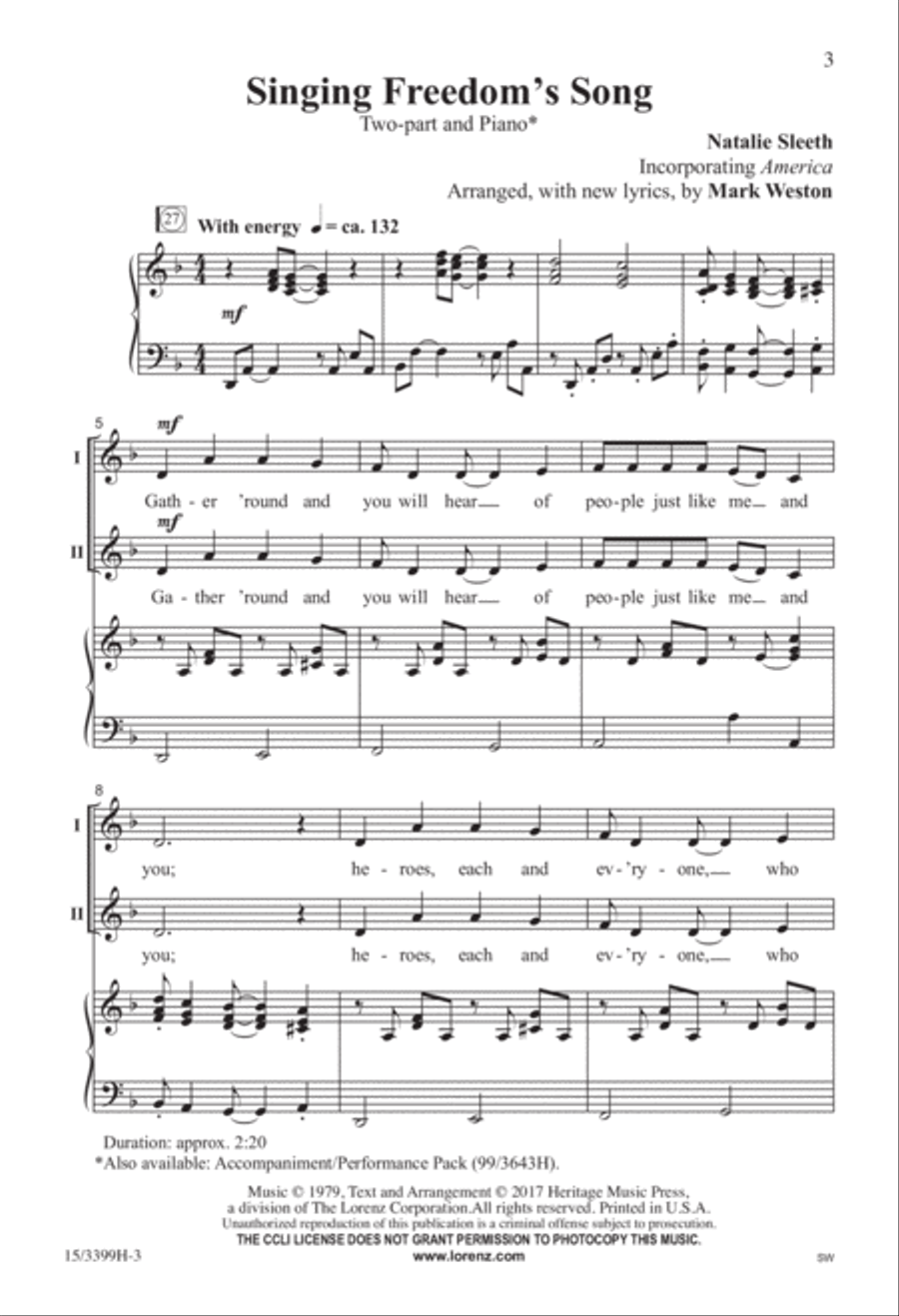 Singing Freedom's Song Singing Freedom's Song 2-Part scores gallery preview page 2