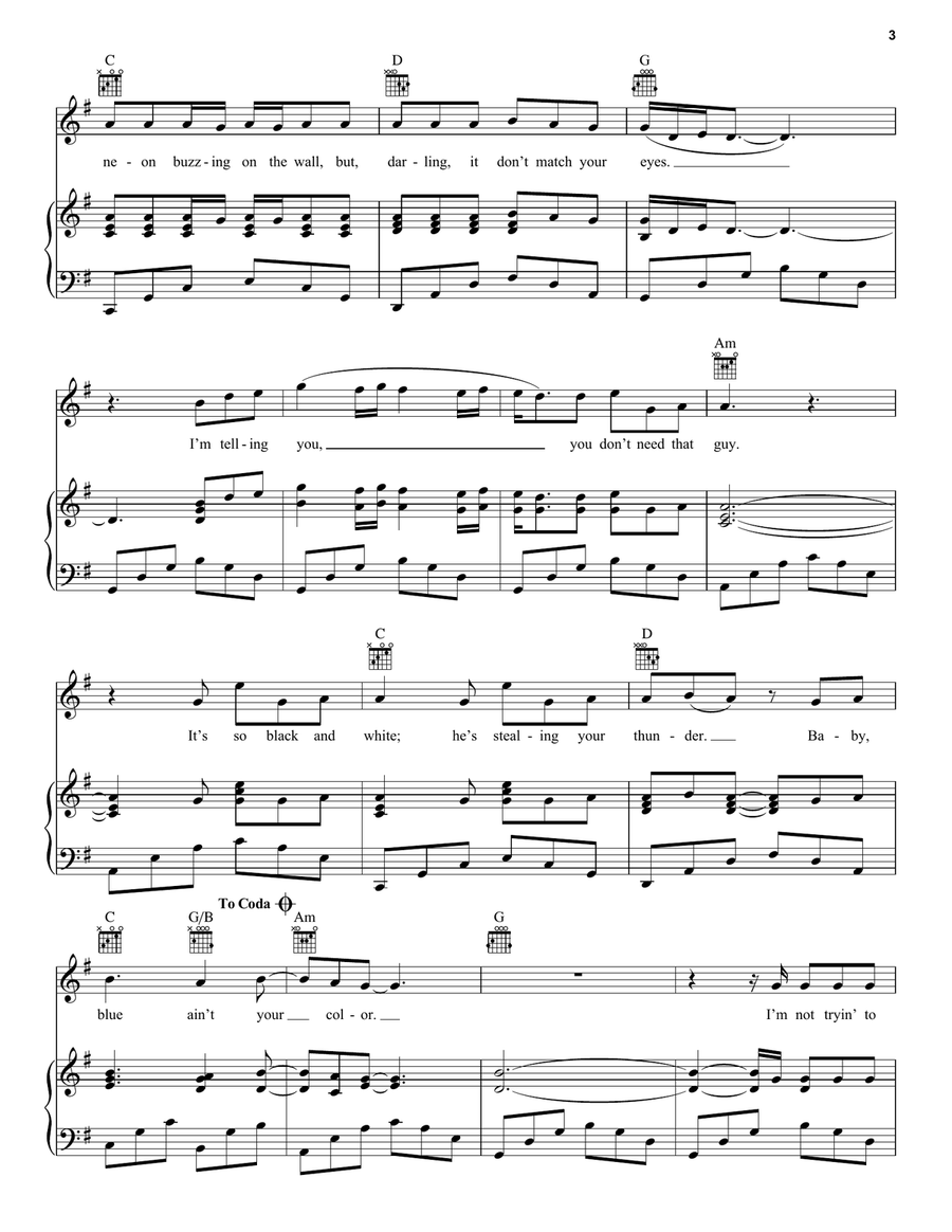 Blue Ain't Your Color Blue Ain't Your Color Piano, Vocal, Guitar scores gallery preview page 3