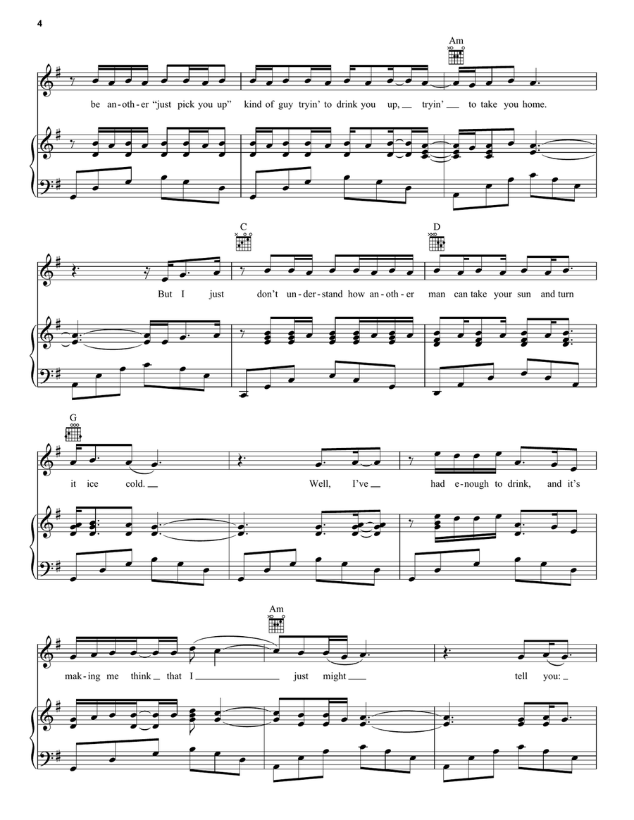 Blue Ain't Your Color Blue Ain't Your Color Piano, Vocal, Guitar scores gallery preview page 4