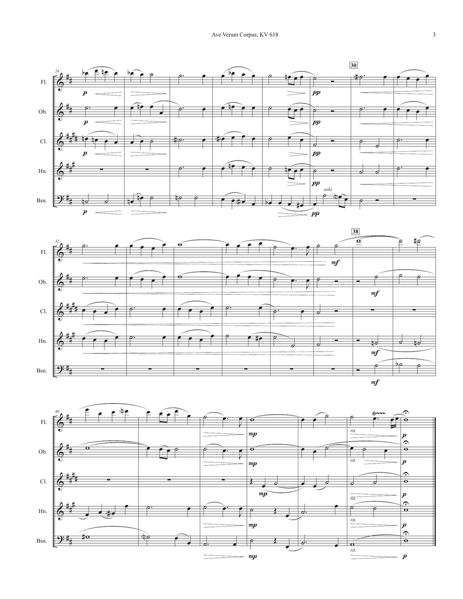 Ave Verum Corpus, KV 618 (1791) Woodwind Quintet scores gallery preview page 3