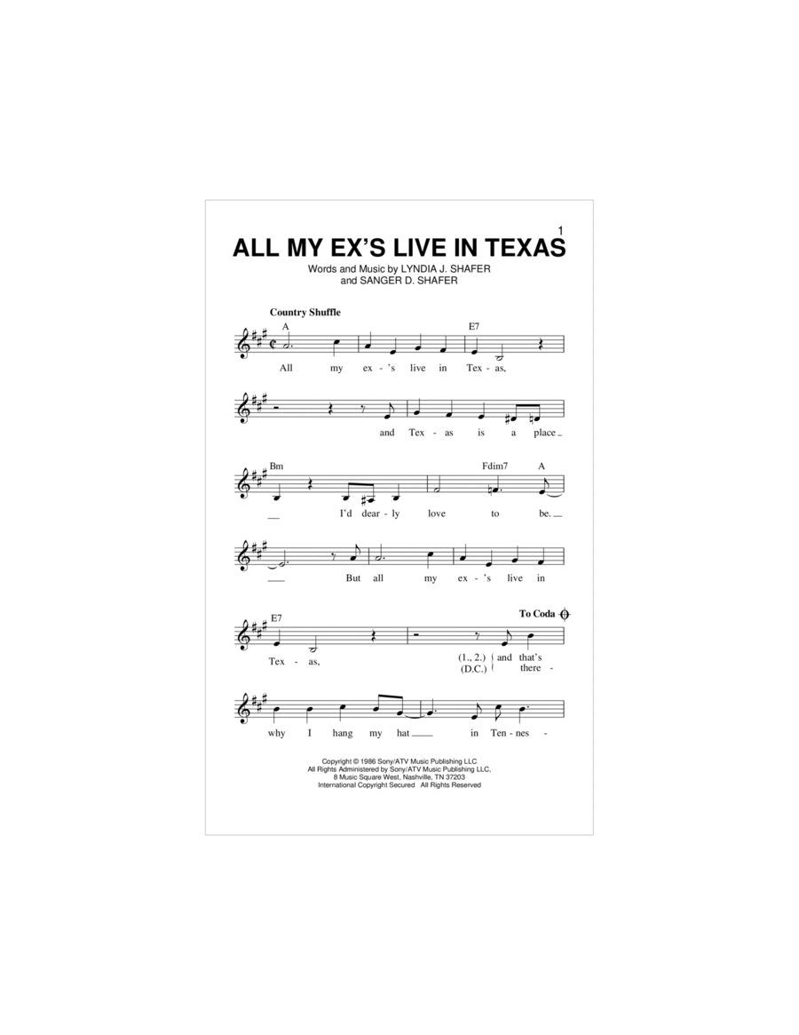 All My Ex's Live In Texas Piano scores gallery preview page 1