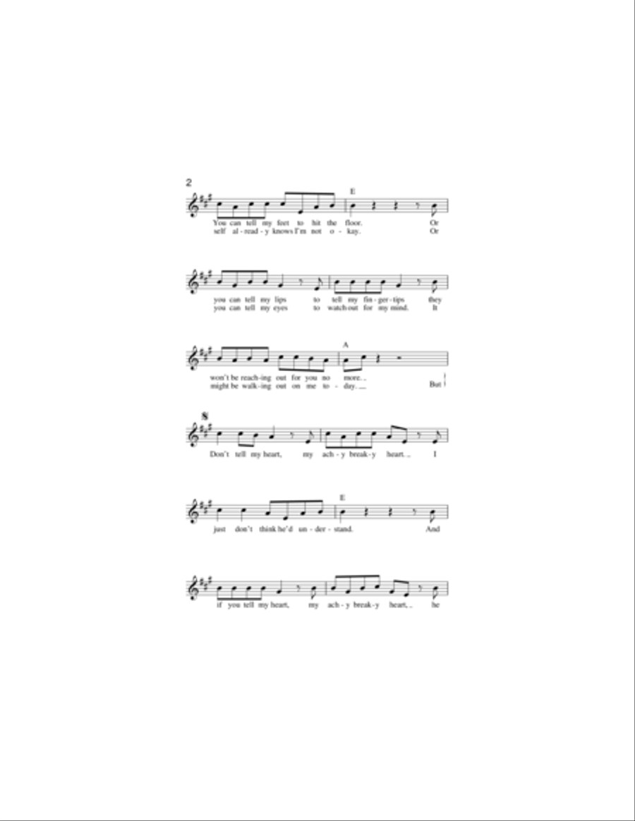 Achy Breaky Heart (Don't Tell My Heart) Piano scores gallery preview page 2