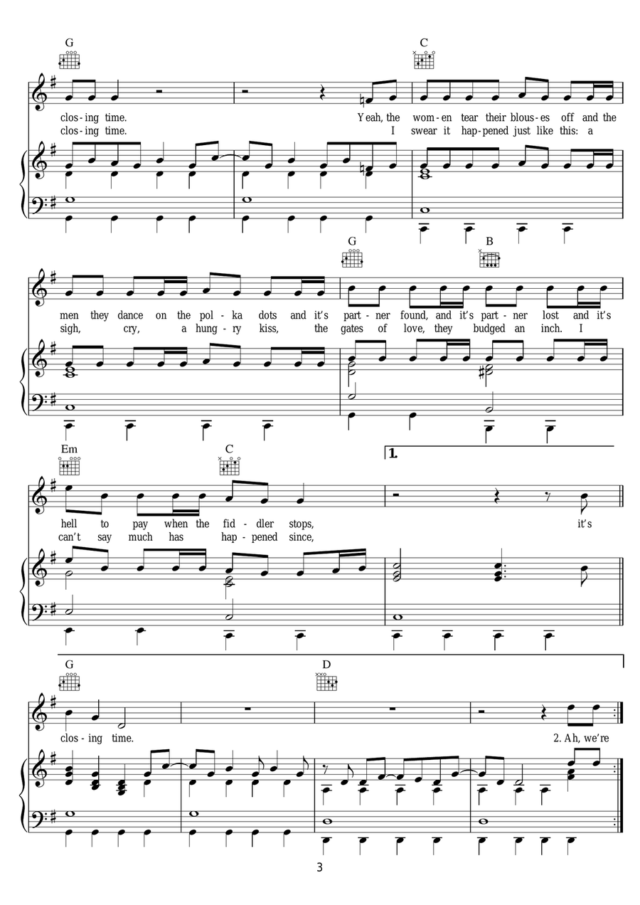 Closing Time Closing Time Piano, Vocal scores gallery preview page 3