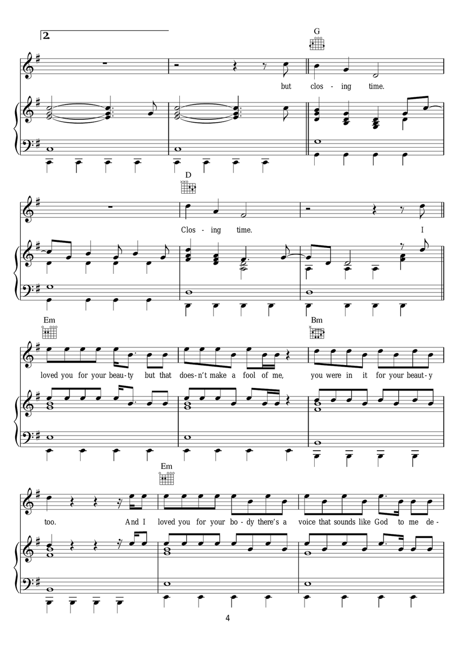 Closing Time Closing Time Piano, Vocal scores gallery preview page 4