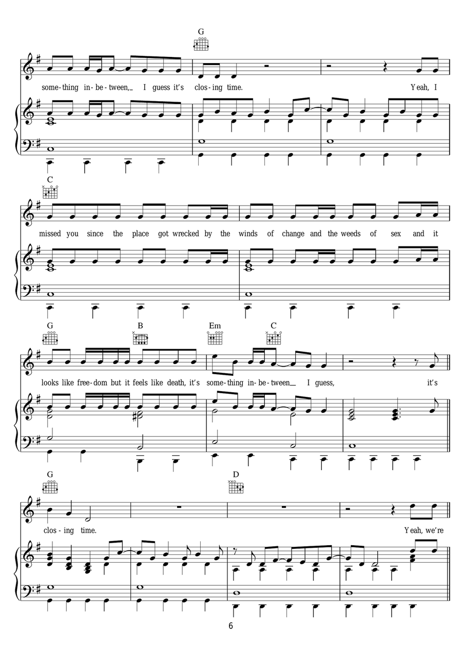 Closing Time Closing Time Piano, Vocal scores gallery preview page 6