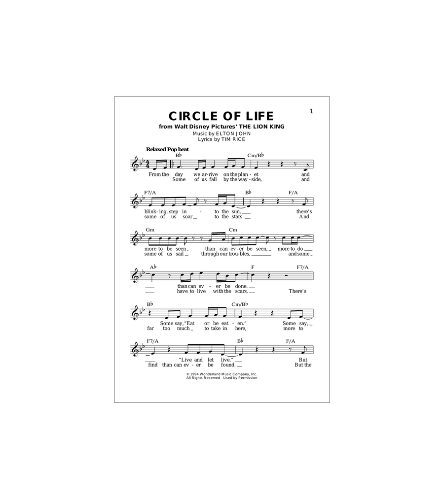 Circle Of Life (from The Lion King) Piano scores gallery preview page 1