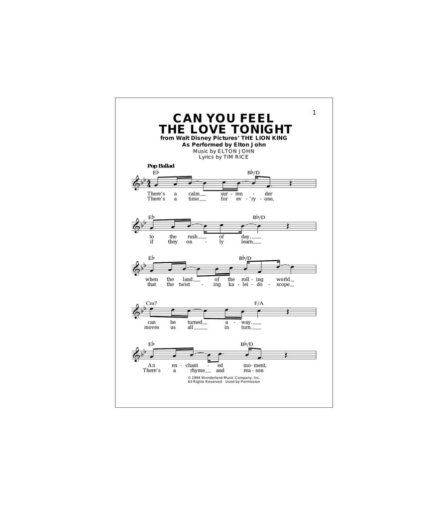 Can You Feel The Love Tonight (from The Lion King) Acoustic Guitar scores gallery preview page 1