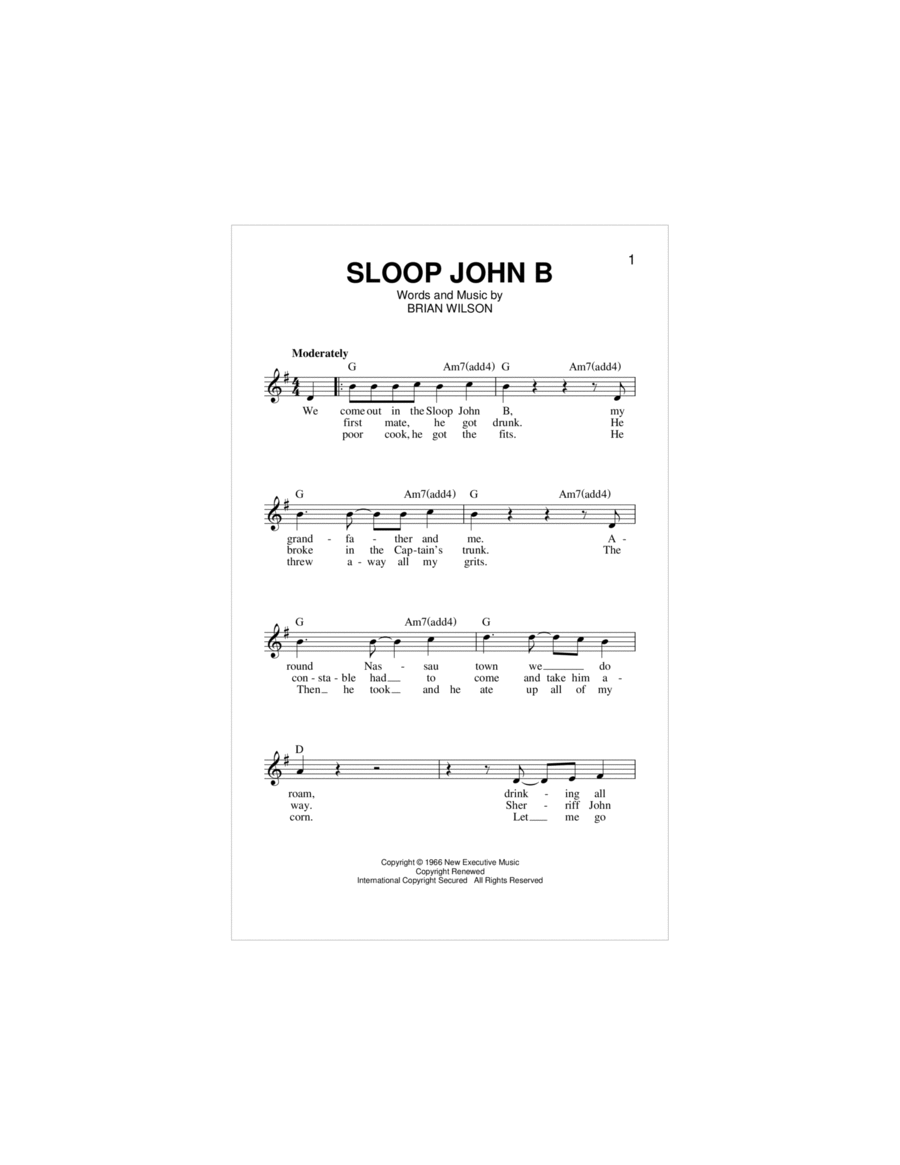 Sloop John B Piano scores gallery preview page 1
