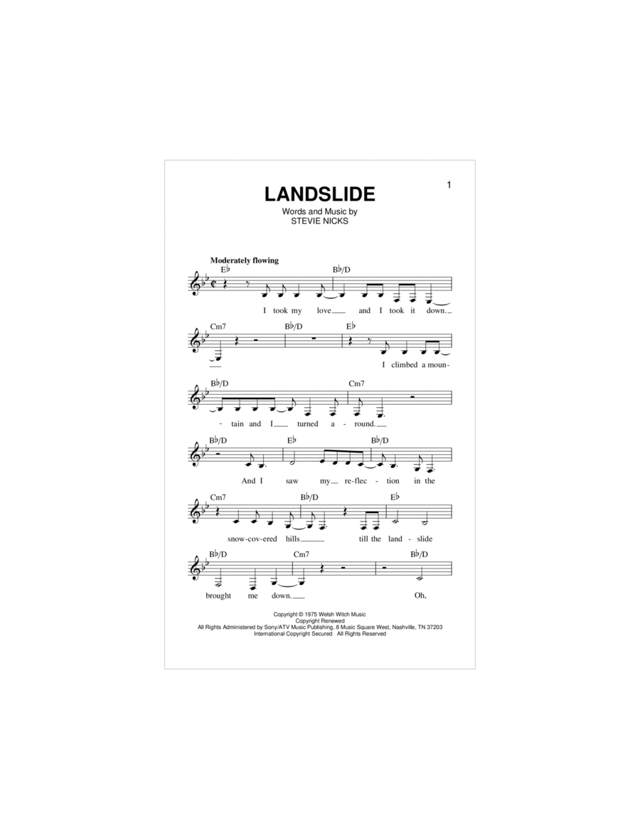 Landslide Piano scores gallery preview page 1