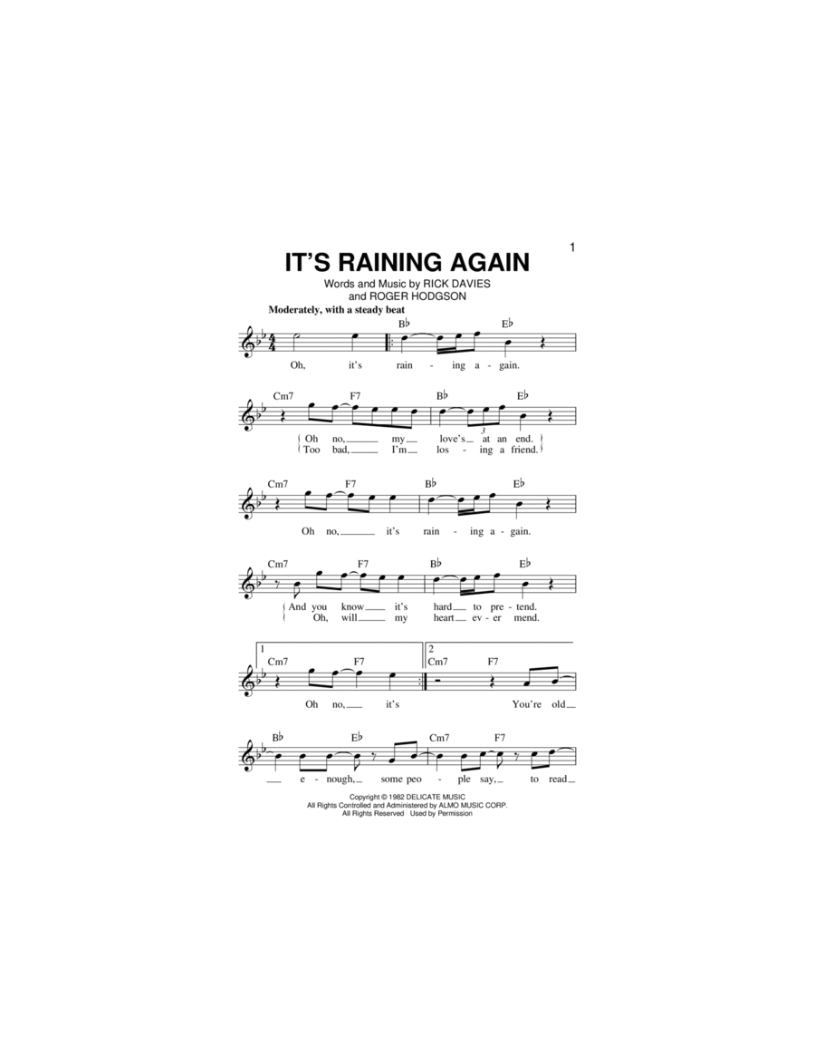 It's Raining Again Piano scores gallery preview page 1