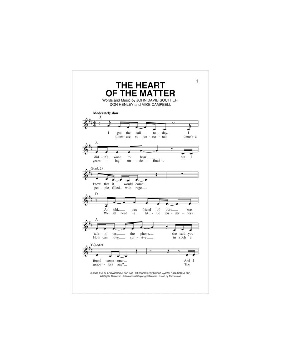 The Heart Of The Matter Piano scores gallery preview page 1
