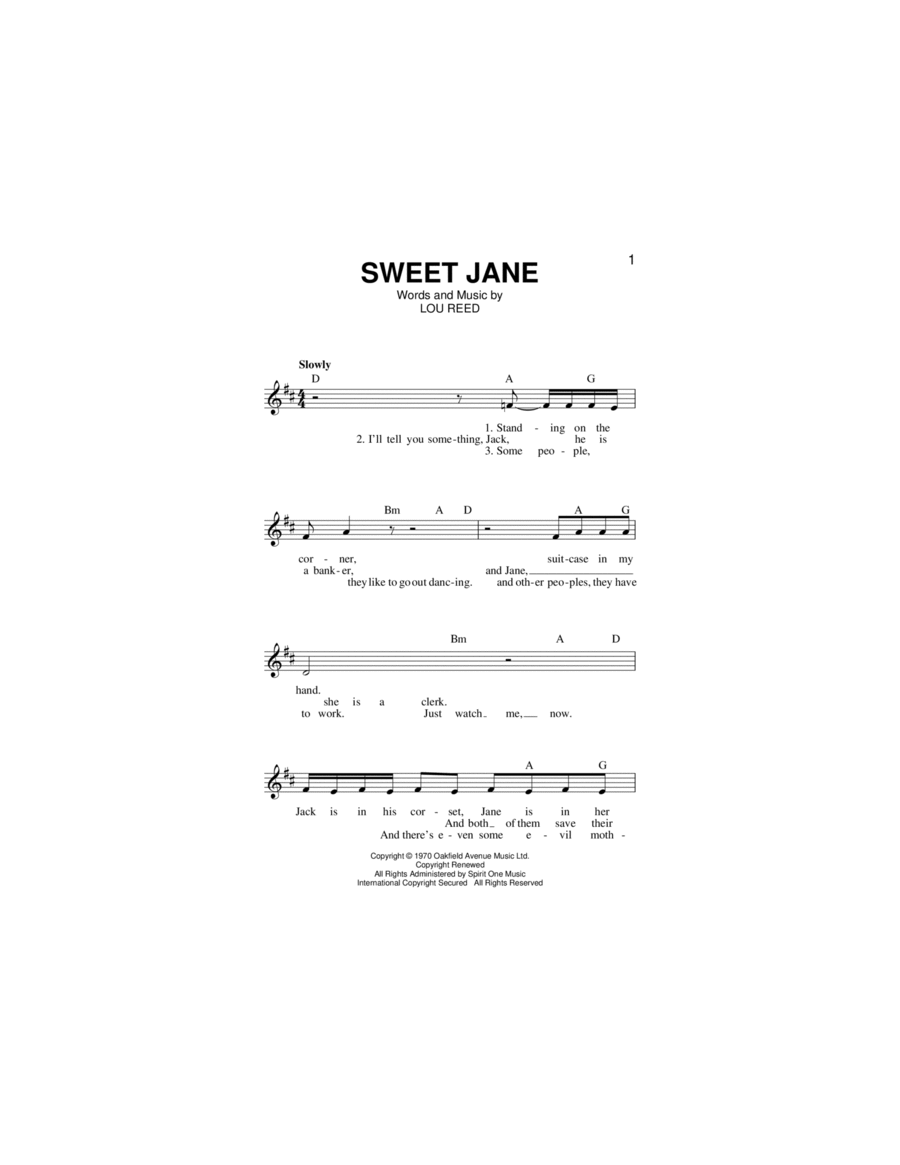 Sweet Jane (Intro) Piano scores gallery preview page 1