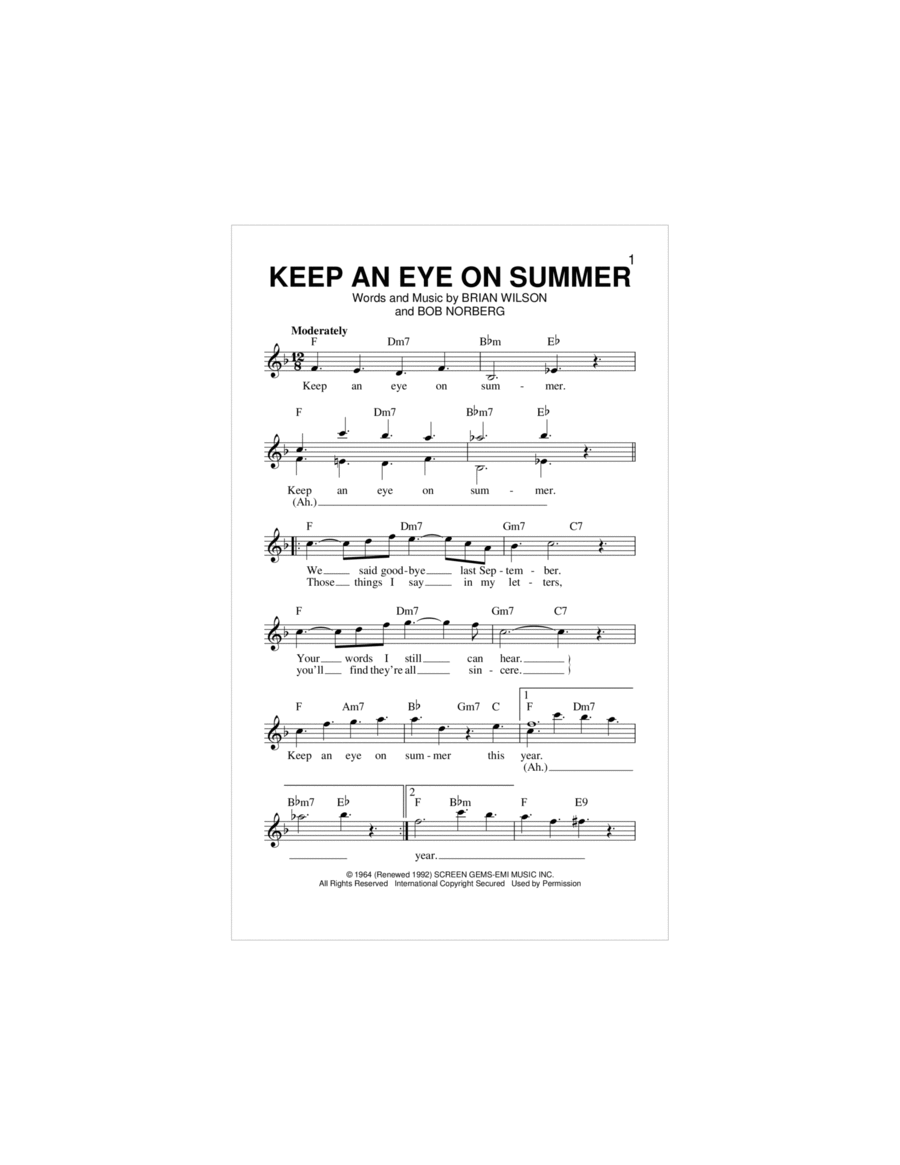 Keep An Eye On Summer Piano scores gallery preview page 1