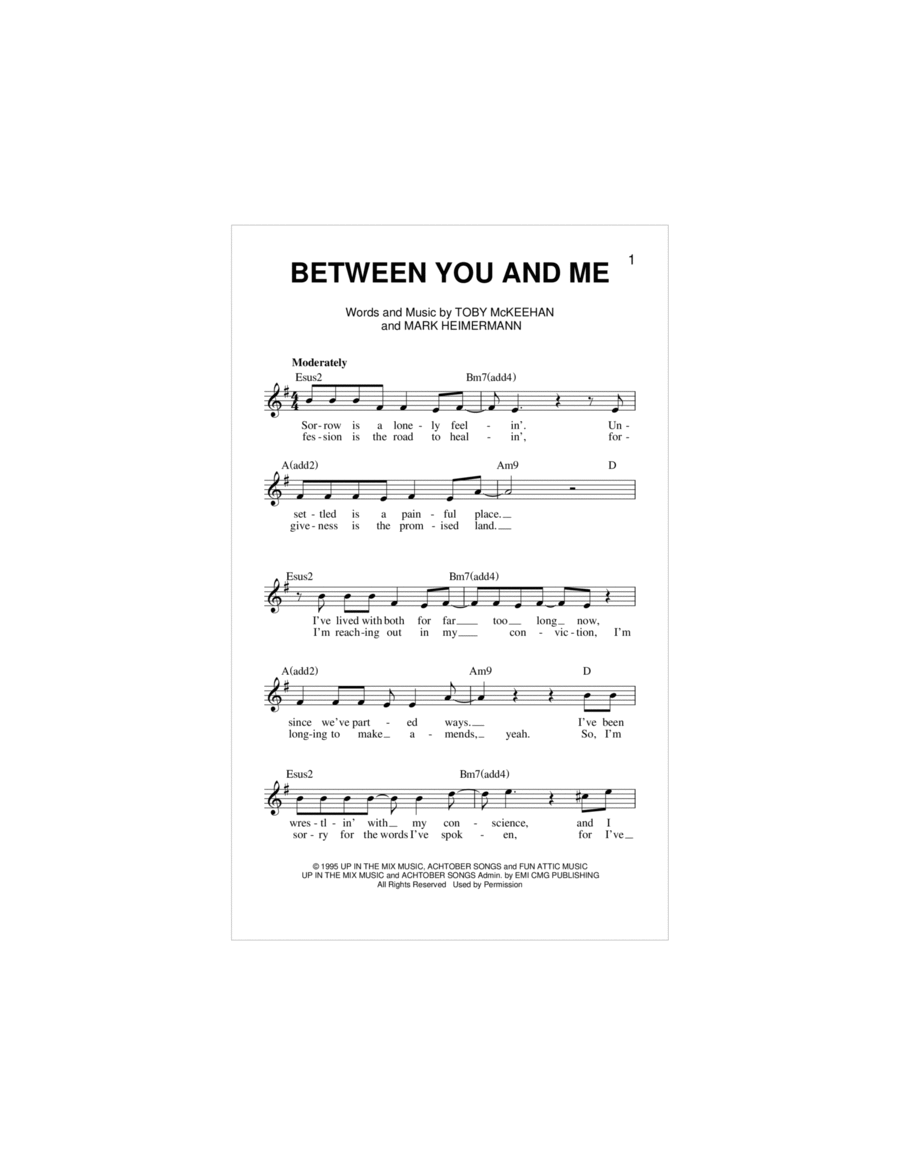 Between You And Me Piano scores gallery preview page 1