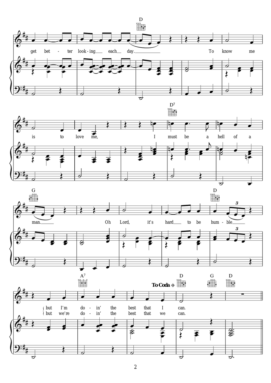 It's Hard To Be Humble It's Hard To Be Humble Piano, Vocal scores gallery preview page 2