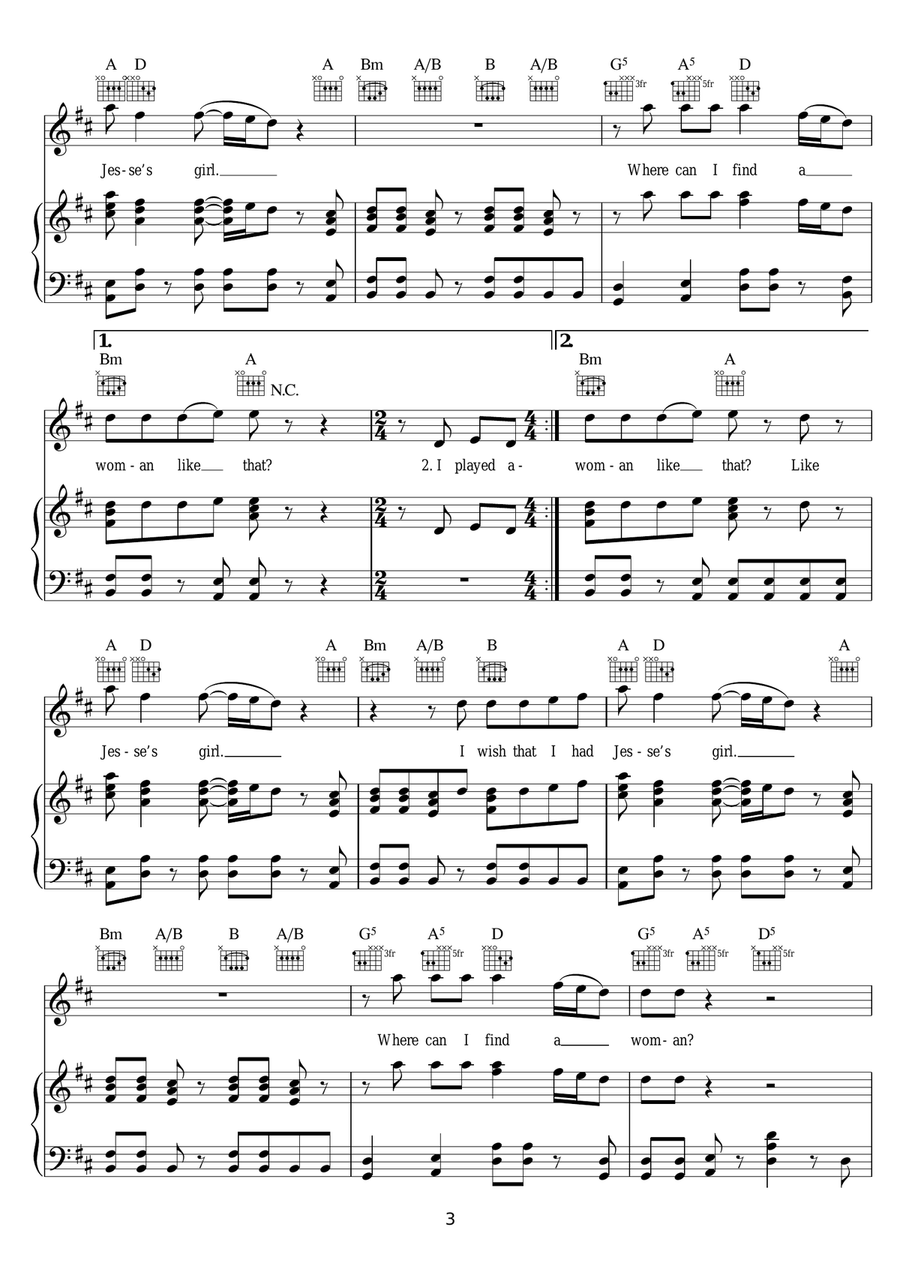 Jessie's Girl Jessie's Girl Piano, Vocal scores gallery preview page 3