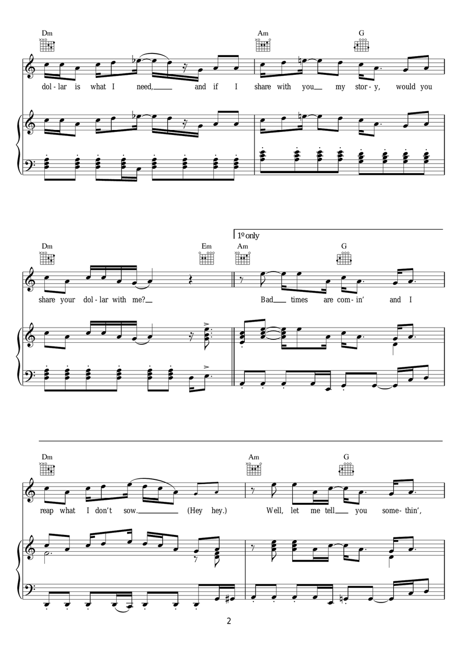 I Need A Dollar I Need A Dollar Piano, Vocal scores gallery preview page 2