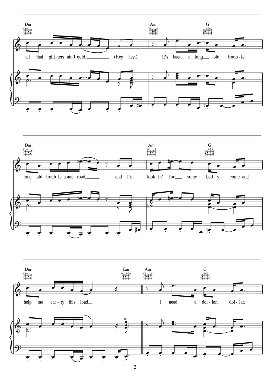 I Need A Dollar I Need A Dollar Piano, Vocal scores gallery preview page 3