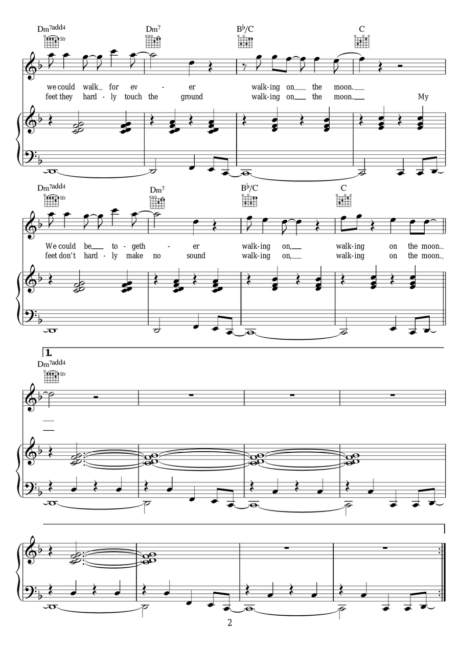 Walking On The Moon Walking On The Moon Piano, Vocal scores gallery preview page 2