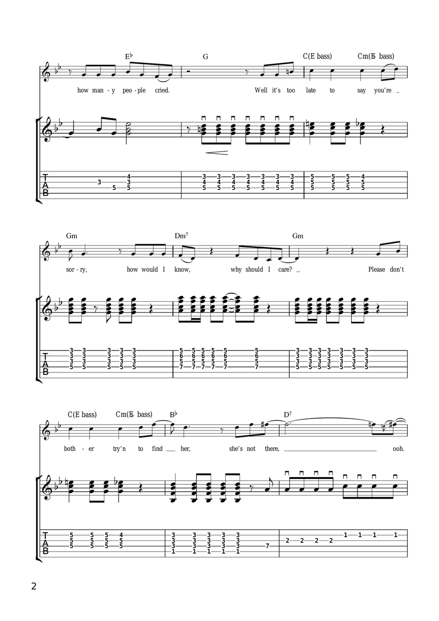 She's Not There Guitar Tablature scores gallery preview page 2