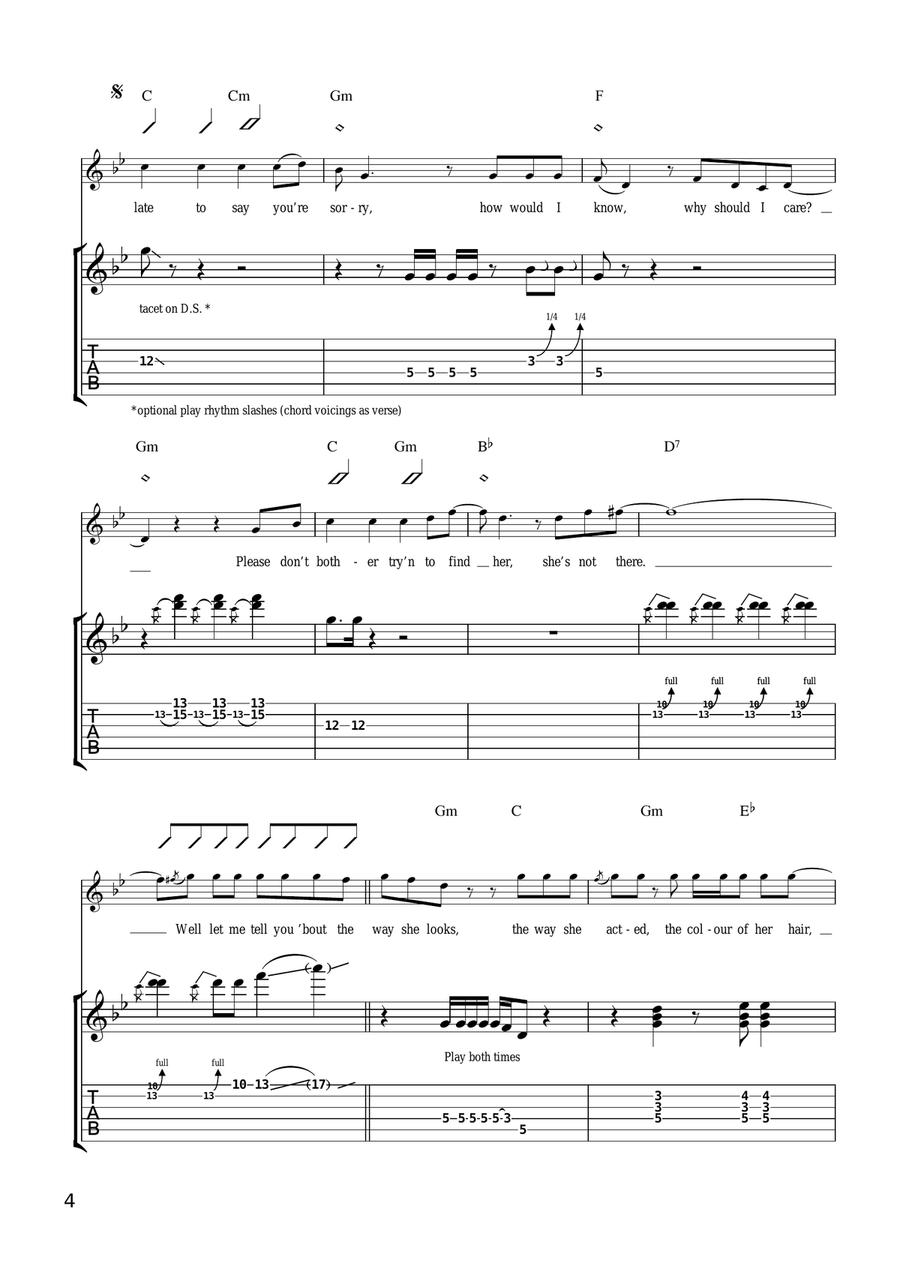 She's Not There Guitar Tablature scores gallery preview page 4