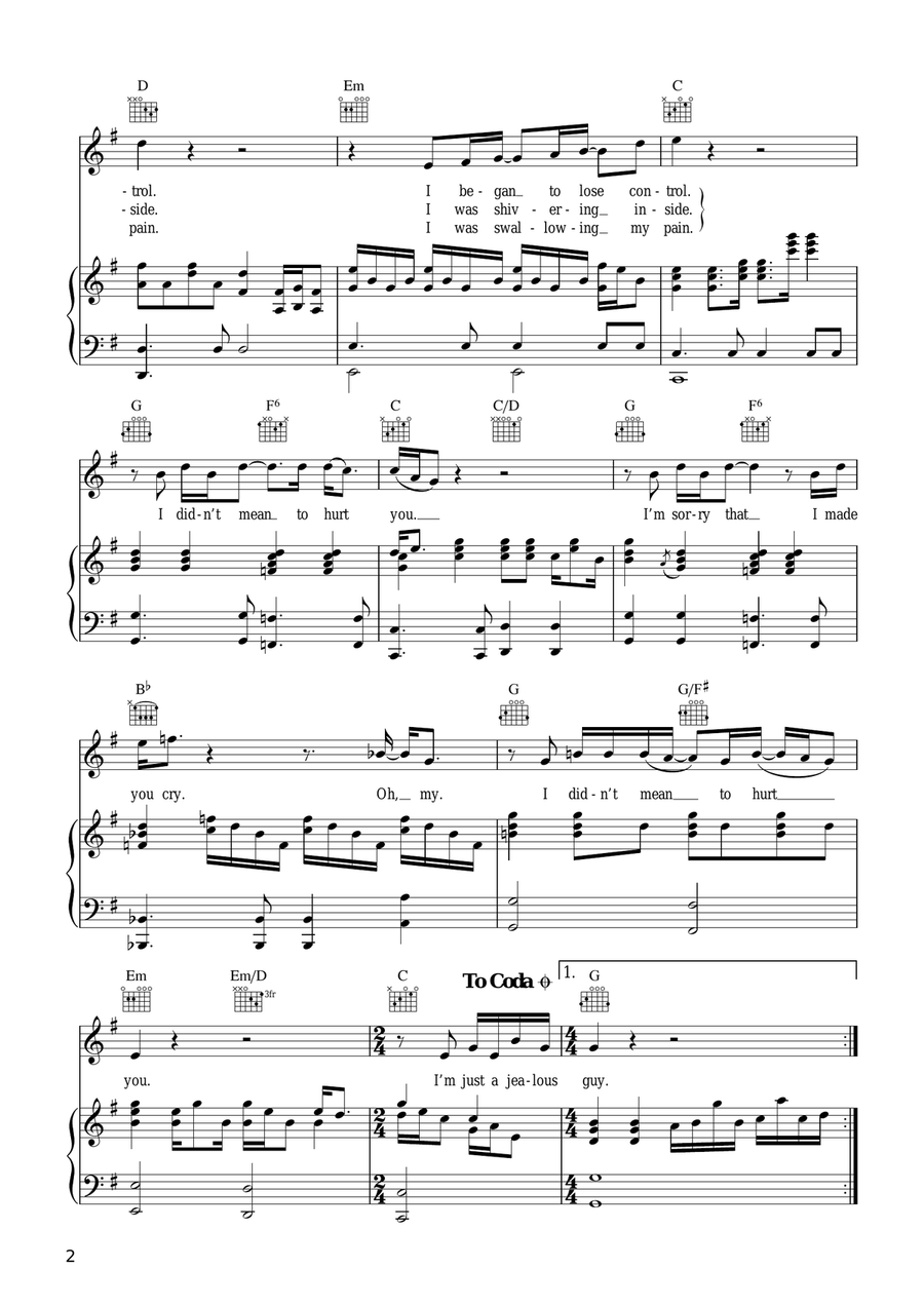 Jealous Guy Jealous Guy Piano, Vocal scores gallery preview page 2