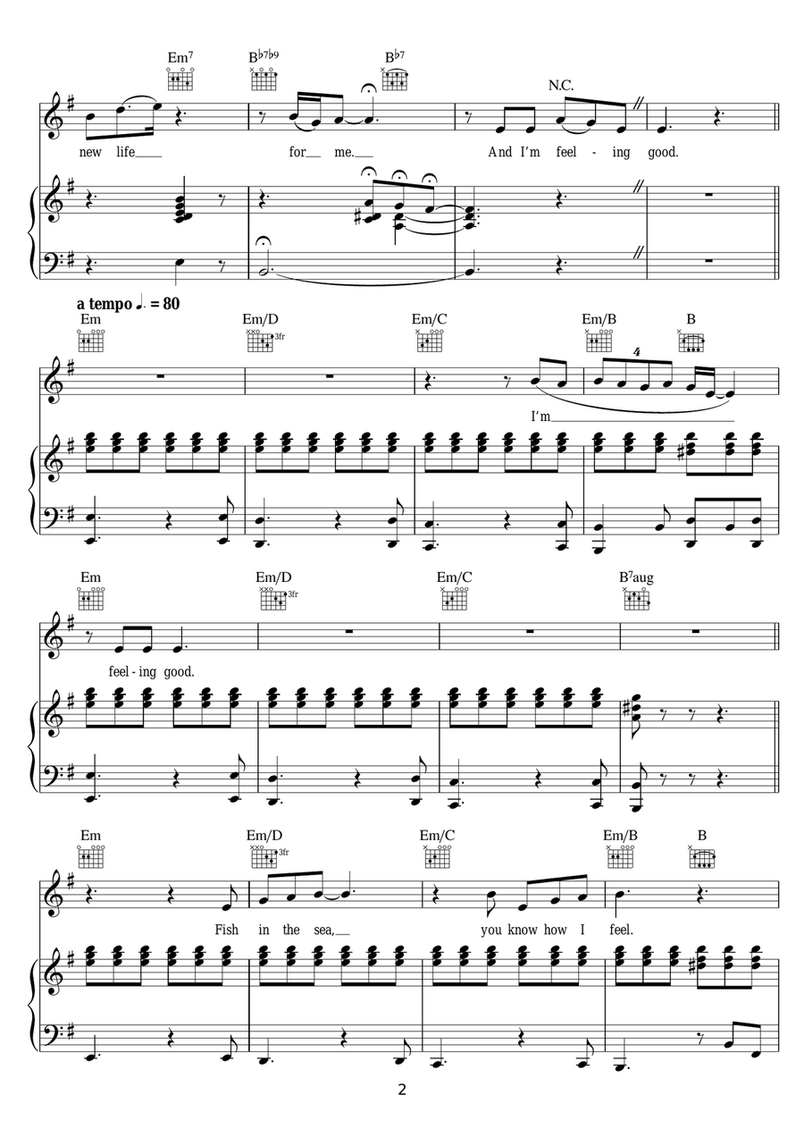 Feeling Good Feeling Good Piano, Vocal scores gallery preview page 2