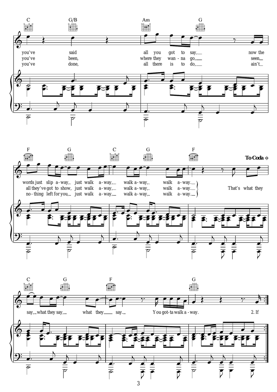 Walkaway Walkaway Piano, Vocal scores gallery preview page 3